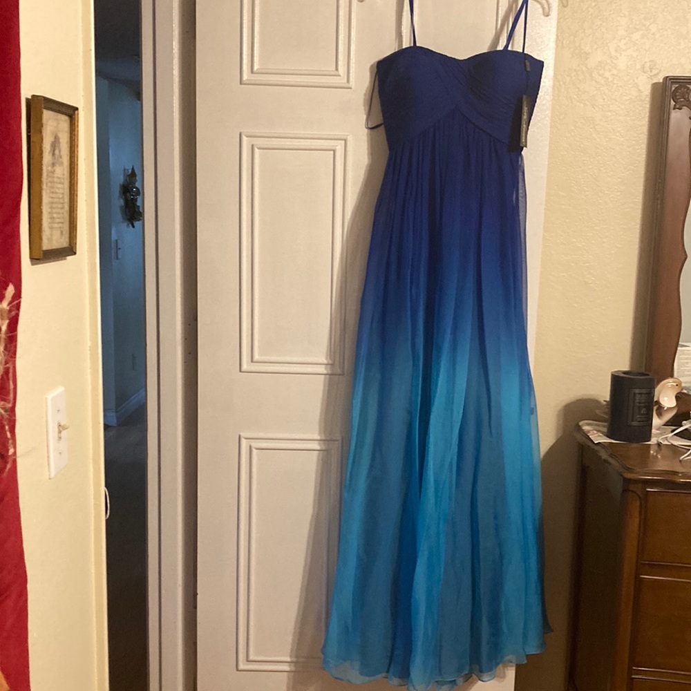 New La Femme blue ombré size 12 back bra closure with opening below waist